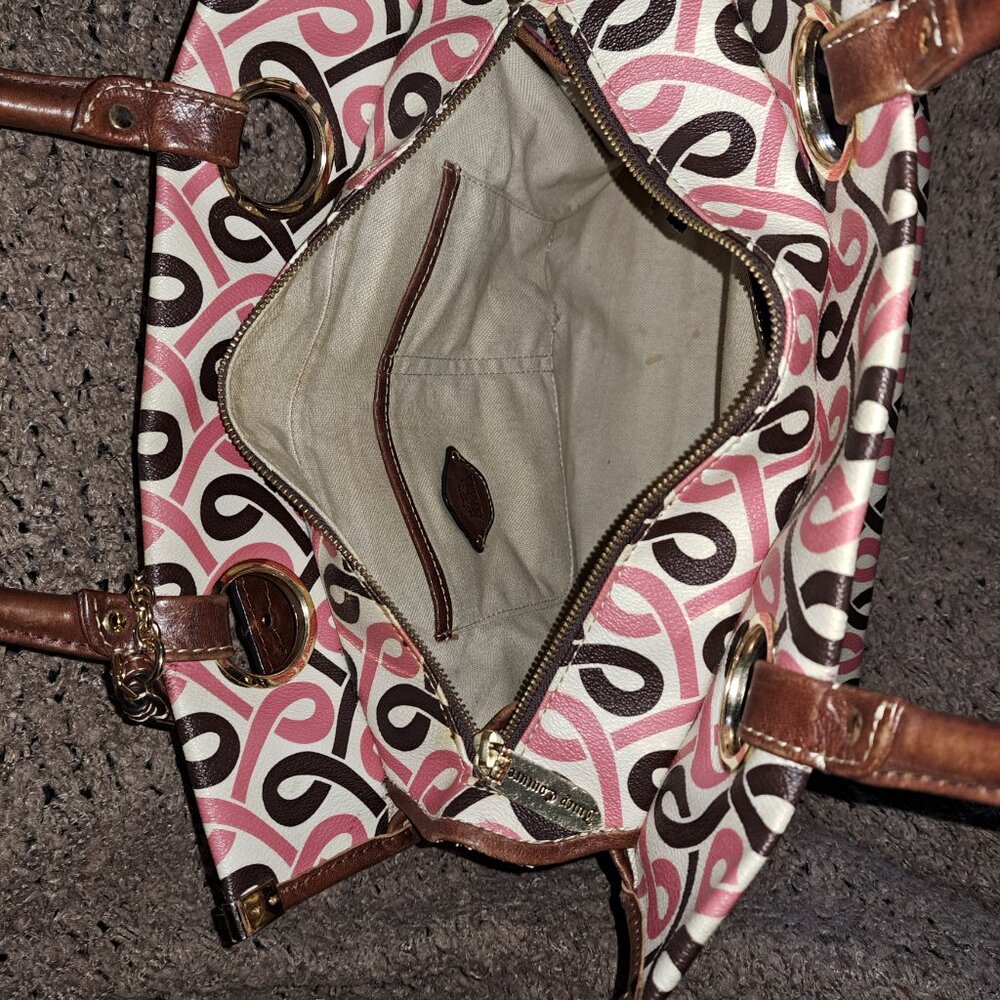 VINTAGE JUICY COUTURE-Y2K Geometric Pink/Brown Tote-Large Leather Charm-Excellen - Picture 7 of 13